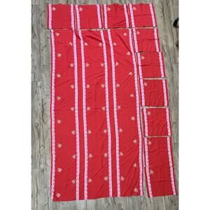 Vintage MCM Christmas Tablecloth & 10 napkins - Red w/white holly embroidered FS